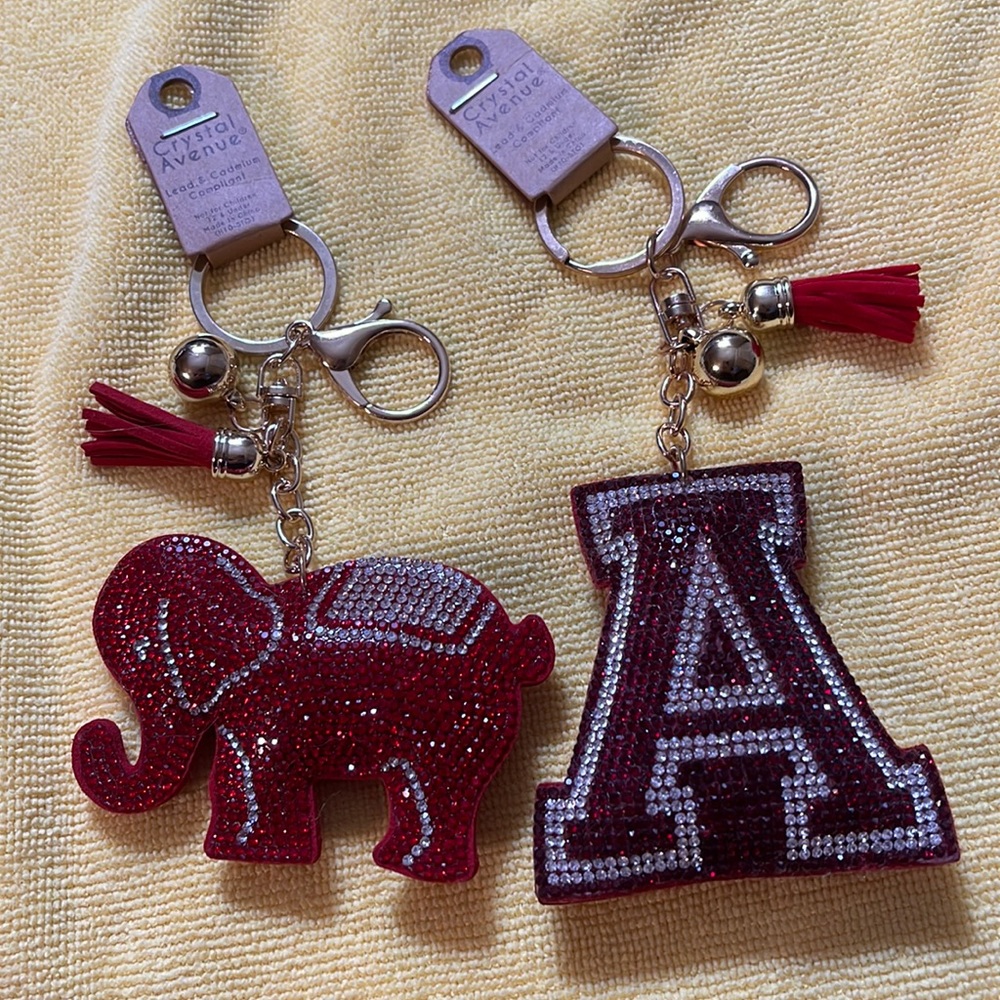 ALABAMA FANS 2 KEY CHAINS  ELEPHANT AND A Red and white